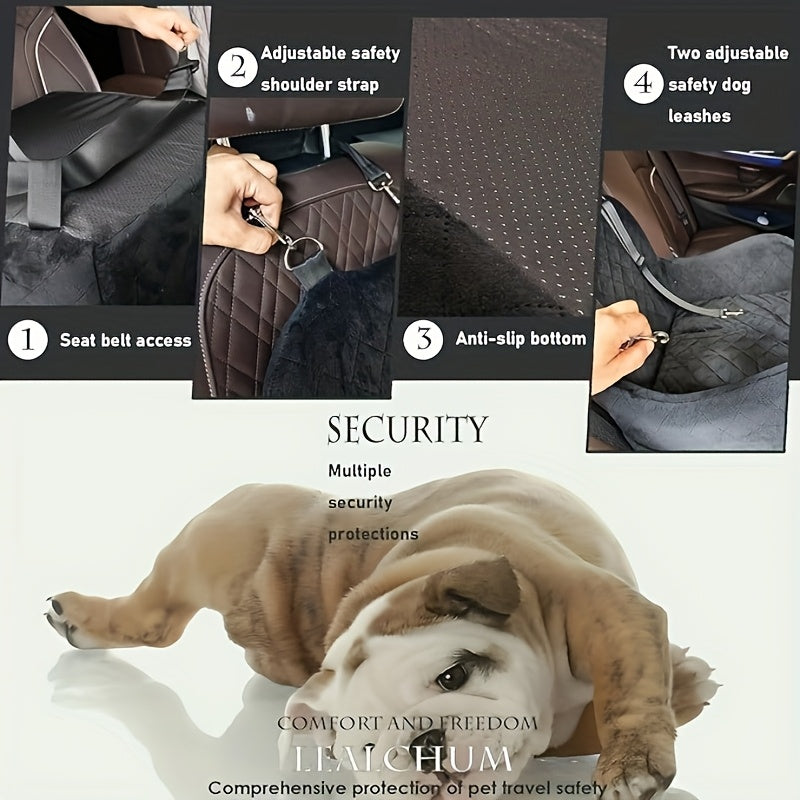 Furry Cover, Soft Plush Car Seat for Dogs And Cats, Memory Foam Cushion, Pet Travel Seat, with Side Pockets And 3 Clip-on Safety Leashes.