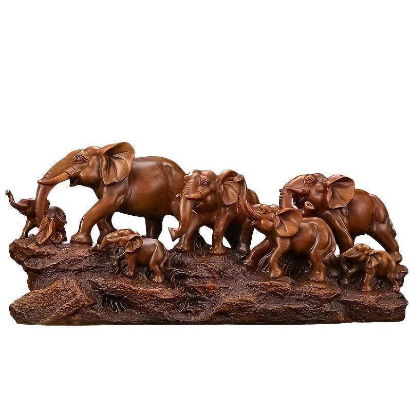 1pc Auspicious Elephant Group Ornament - Resin Figurine with 6 Adorable Elephants, Perfect for Living Room, TV Cabinet, Wine Cabinet, Office Decor - Ideal Housewarming Gift, Indoor & Outdoor Use, No Electricity Needed, Elepha