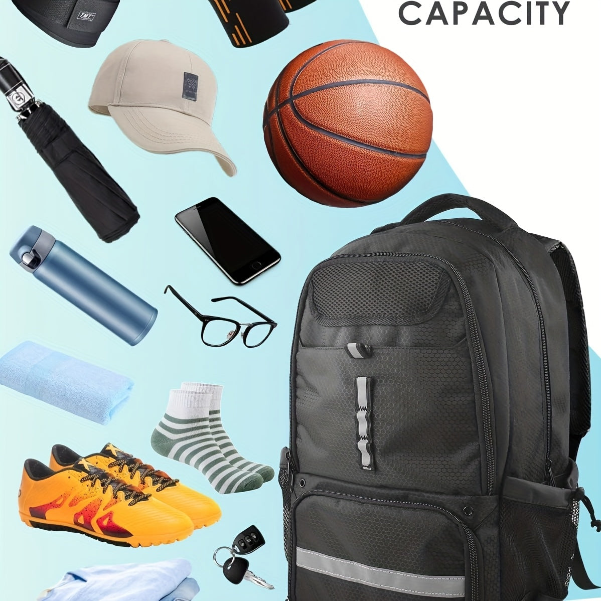 Large Basketball Backpack with Shoe & Ball Compartment - Heavy-Duty Sports Bag with Padded Back Panel, Shoe Storage Organizer & Ball Pocket for Basketball, Soccer, Volleyball Gear - Durable Athletic Backpack for Team Travel,
