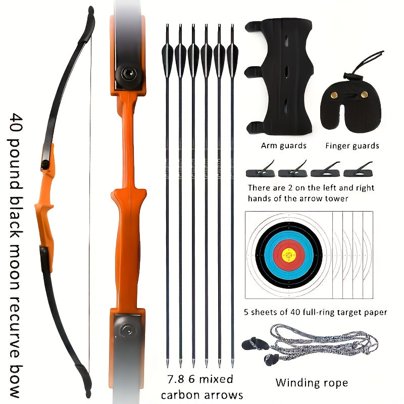 Archery 51" Takedown Recurve Bow And Arrows Set For Adults, Right Hand Practice Kit With 6pcs Real Feather Carbon Arrows For Beginner-best Gift For Holiday