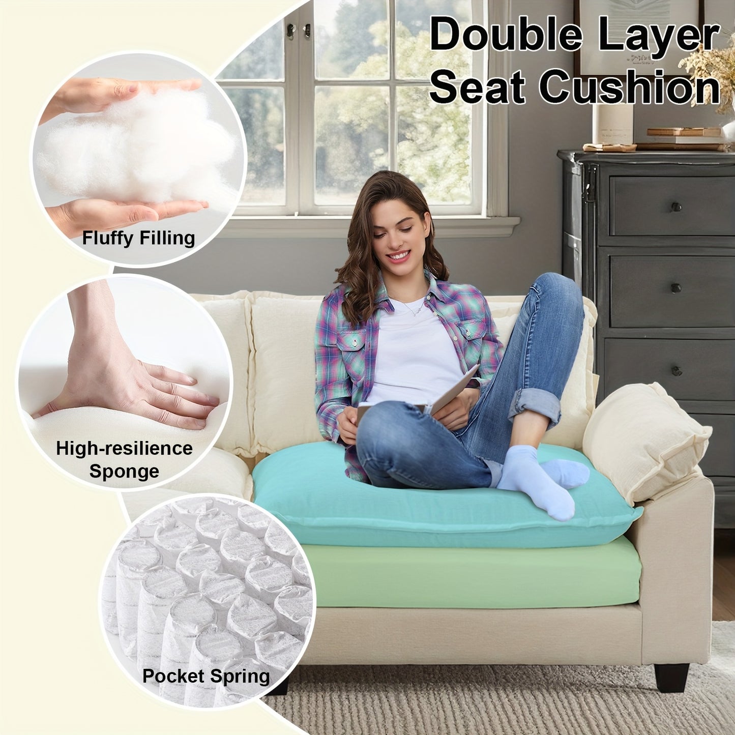 86'' Sectional Sofa, Modular Loveseat Sofa with Ottoman, Chenille Cloud Couch, Upholstered Deep Seat Sofa for Living Room, Apartment