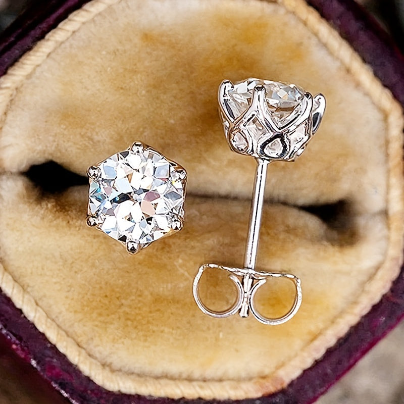 925 Silvery 0.5 Carat/1 Carat/2 Carat*2 Moissanite Round Earrings for Women, Suitable for Daily Wear And Valentine's Day, Back to School, Thanksgiving, Halloween, Christmas, Birthday And New Year Jewelry Gifts, Gift Box Weigh