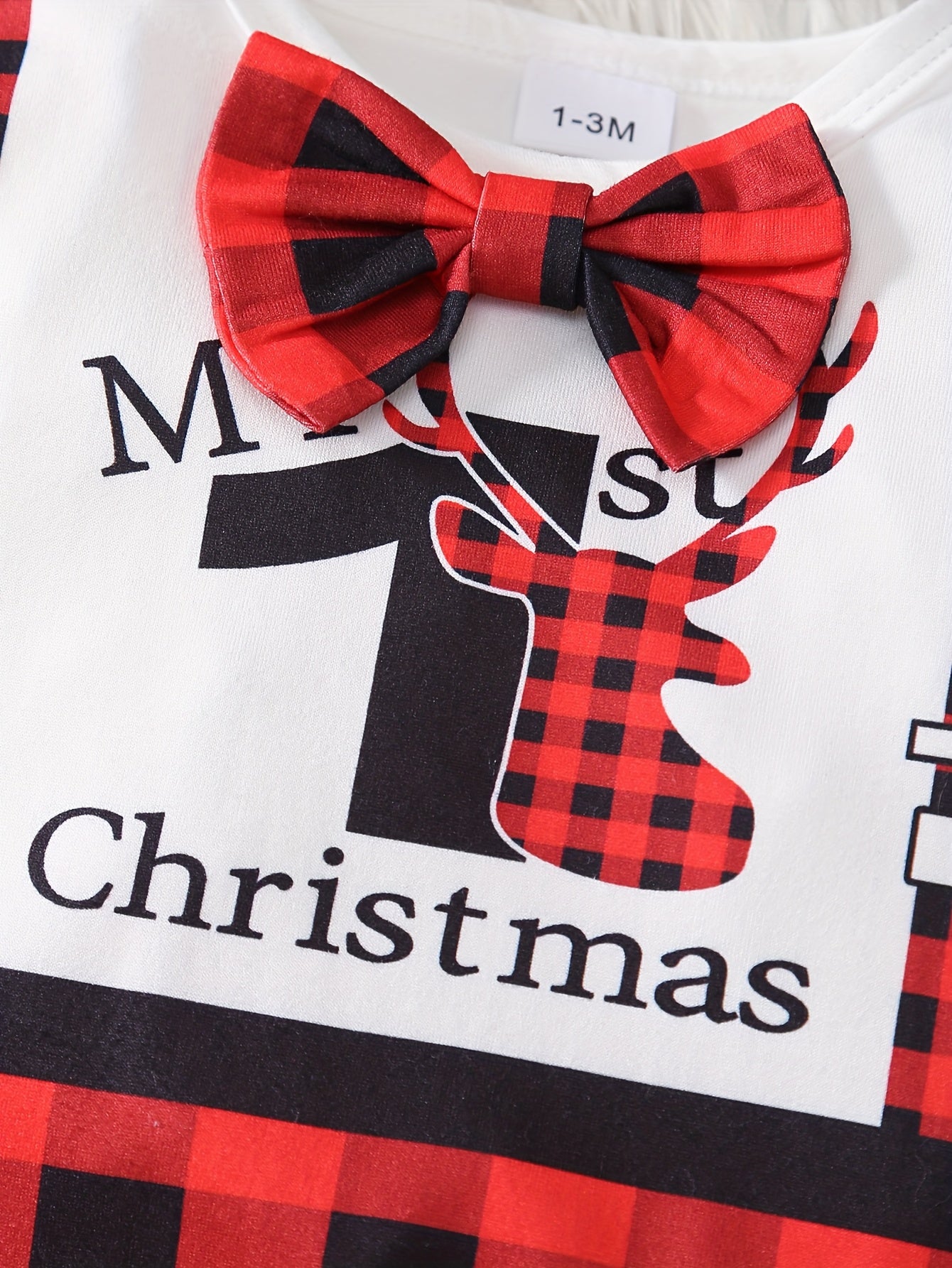2pcs Baby Boy Christmas Outfit Set - Plaid Jumpsuit & Hat with Merry Christmas Lettering, Red Black White Checkered Romper, Suspenders & Bow Tie, Machine Washable Winter Clothes for (Easy Dressing), Perfect for Outdoor