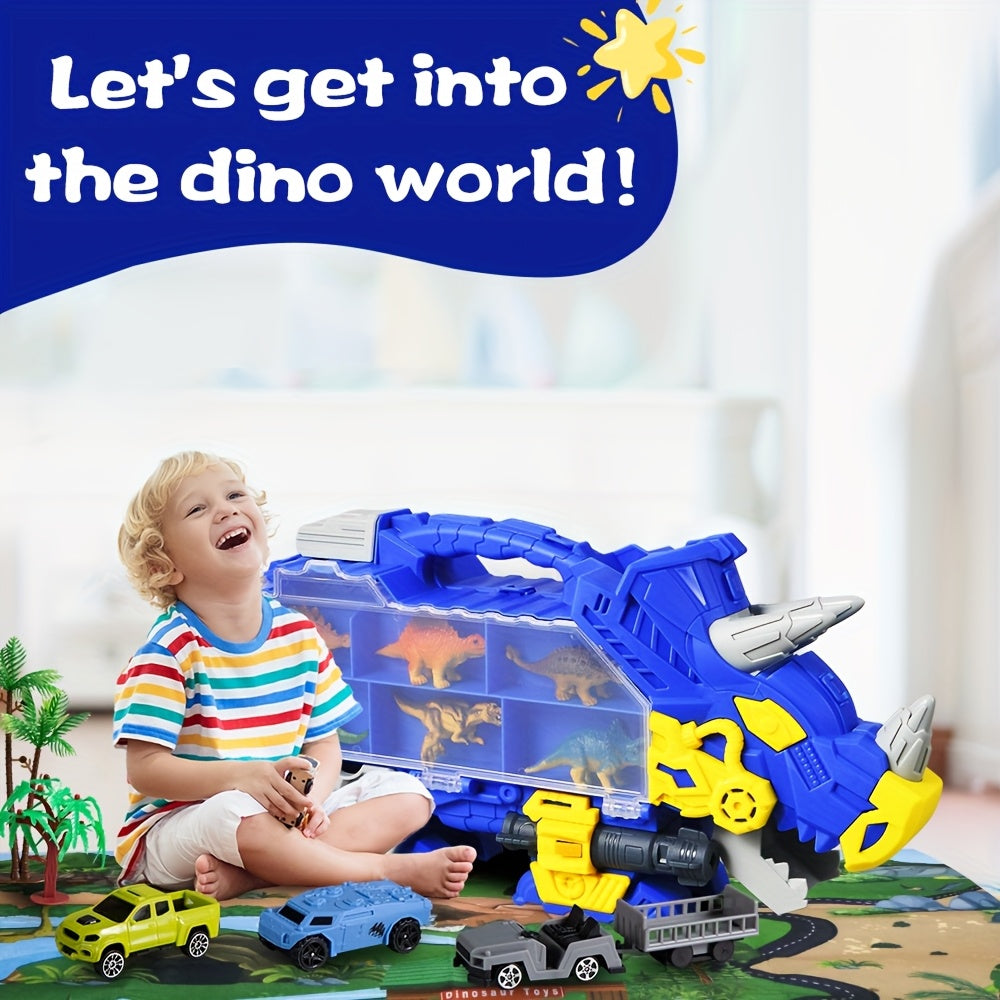 40pcs Dinosaur Transport Engineering Truck Toy Set, With Map & Trees & Vehicle & Simulated Dinosaur, Educational Toy For Youngsters, Creat A Dinosaur World, Ideal Birthday Gifts For Boys And Girls