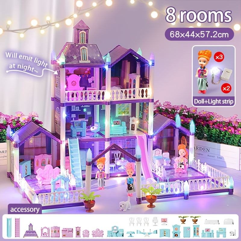 Doll House For Girls, 11 Rooms Dollhouse With Dolls Figure, Puppies, Furnitures, Accessories, LED Light, Playhouse Gift For For 3 4 5 6 7 8 9 10 Year Old Girls Toys