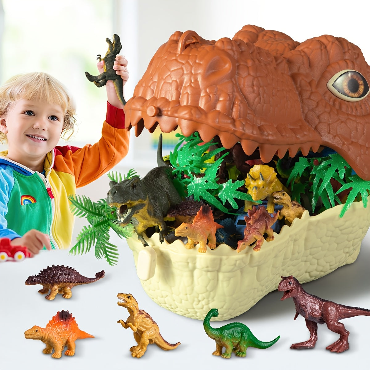 Dinosaur Toys For Kids, 49pcs Dinosaurs Figures with Airplane & Trees & Truck Playset To Create Dinosaur Worlds, Educational Dolls For Boys And Girls, Ideal Halloween & Christmas Gifts