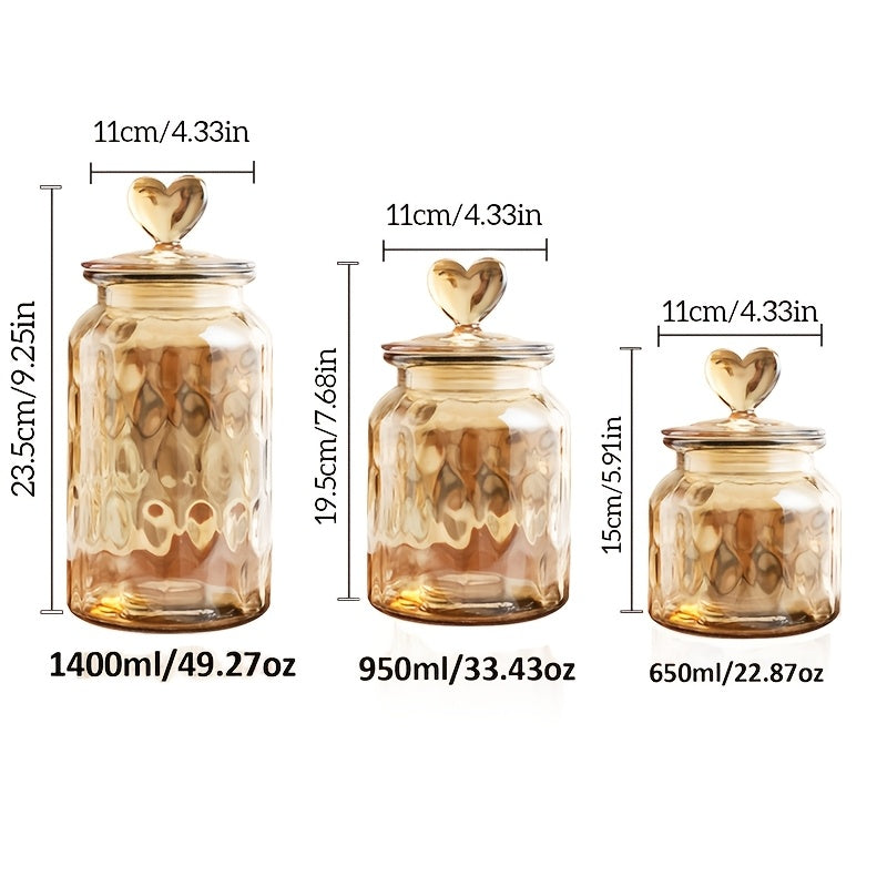 3pcs Set, 650ml-1400ml, Glass Food Storage Tank with Airtight Clamp Lid, Airtight Glass Tank, Clear Storage Container, Suitable for Sugar, Flour, Grains, Coffee, Spices, Storing Sugar, Cereal, Coffee, Biscuits, The First Choi