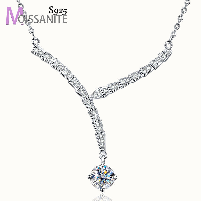 A 925 silvery 1 carat Moissanite 14K Golden plated V-shaped necklace, a versatile snake couple pendant necklace and clavicle chain, suitable for daily wear and Christmas, Halloween, Valentine's Day, birthday and New Year gift