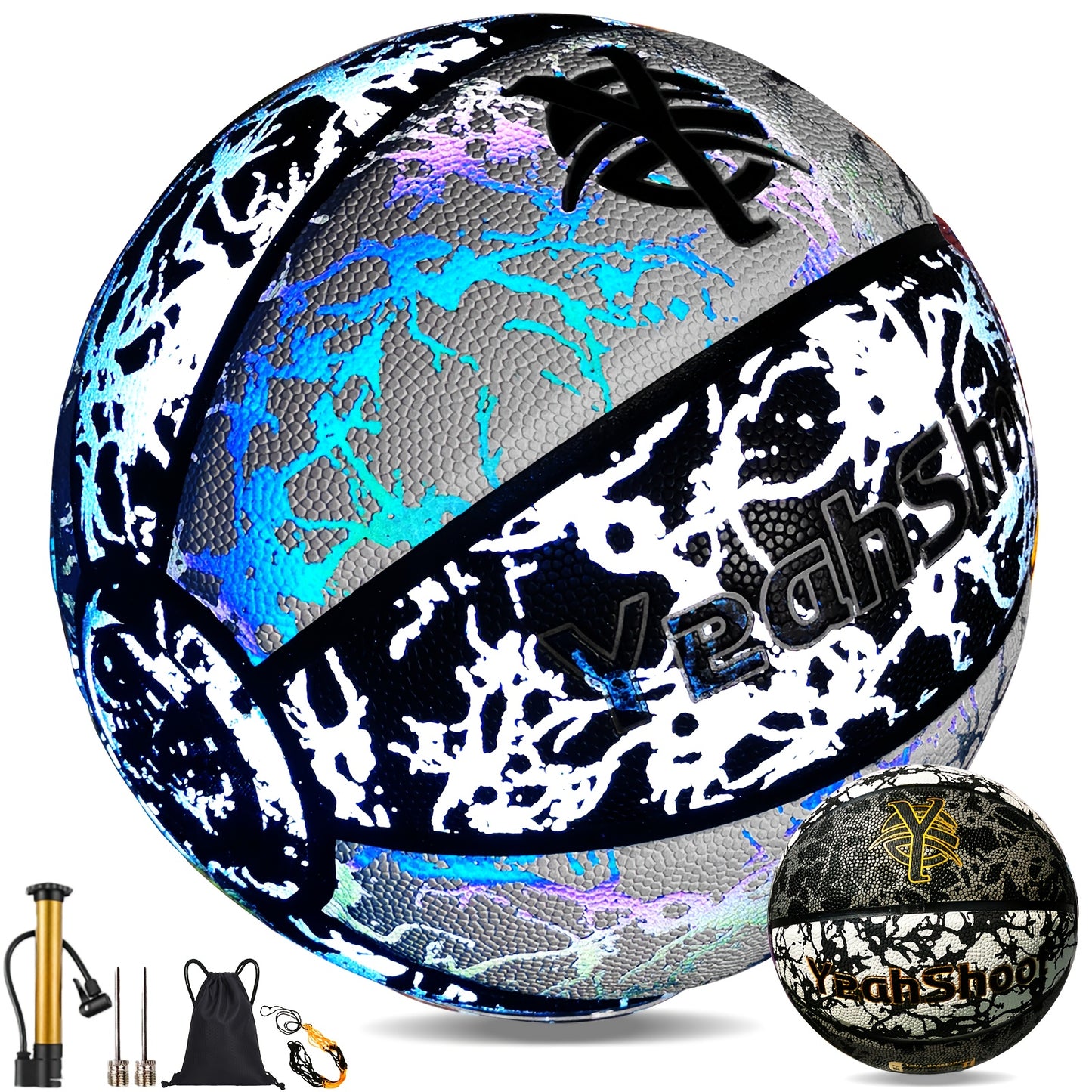 YeahShoot Glow Basketball - Novel Style Light Up Basketball for Youth, Reflective Teens And Adults, Premium Feel Basketball Gifts for Boys with In The