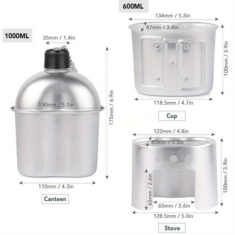 4pcs Heavy-Duty Military-Grade Outdoor Cooking Set with Lockable Canteen System & Portable Mess Kit - Survival Gear, Hiking & Backpacking Cook Kit, Heavy-Duty Stainless, Nylon Pouch & Lock (Compatible with 1 Qt Canteen) - No