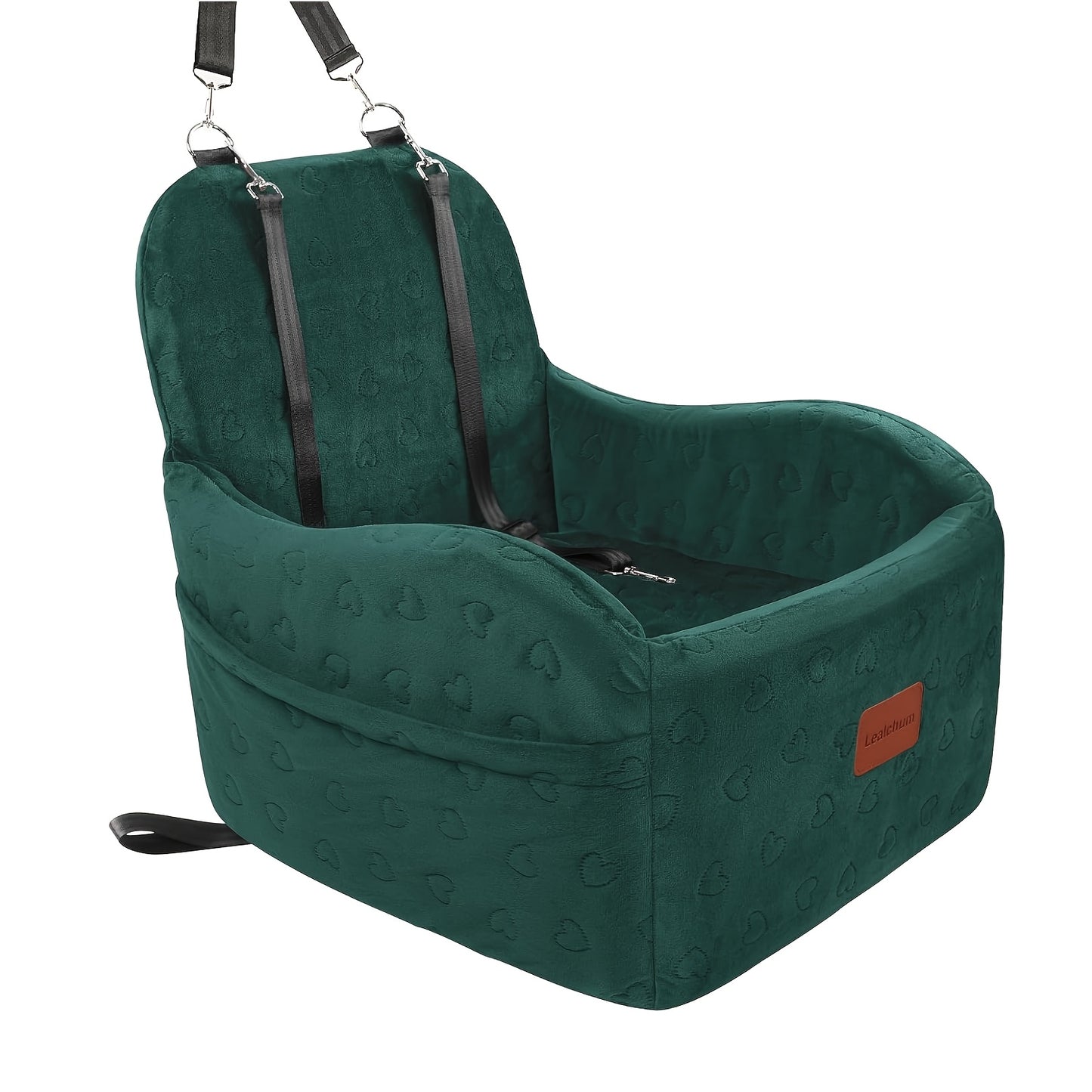 Furry Cover, Soft Plush Car Seat for Dogs And Cats, Memory Foam Cushion, Pet Travel Seat, with Side Pockets And 3 Clip-on Safety Leashes.