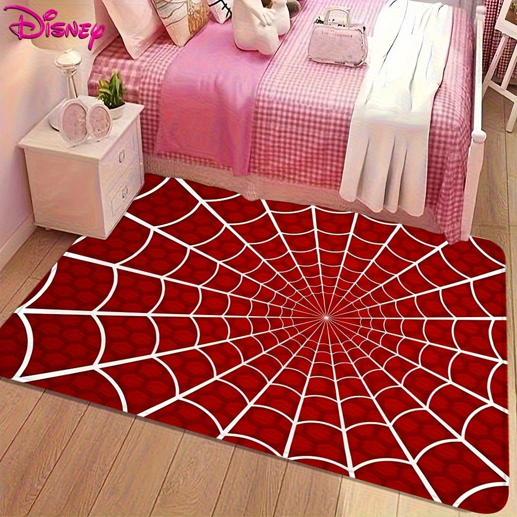 Red Spider Web Anime Embroidered Area Mat - Washable Non-Slip Mat for Bedroom, Living Room, or Game Room Decor - Perfect Valentine'S Day Gift for Anime Enthusiasts, Bedroom Decor | Spider Web Design | Durable Polyester, Spide