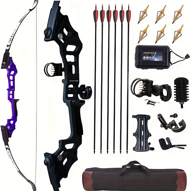 Archery 51" Takedown Recurve Bow And Arrows Set For Adults, Right Hand Practice Kit With 6pcs Real Feather Carbon Arrows For Beginner-best Gift For Holiday
