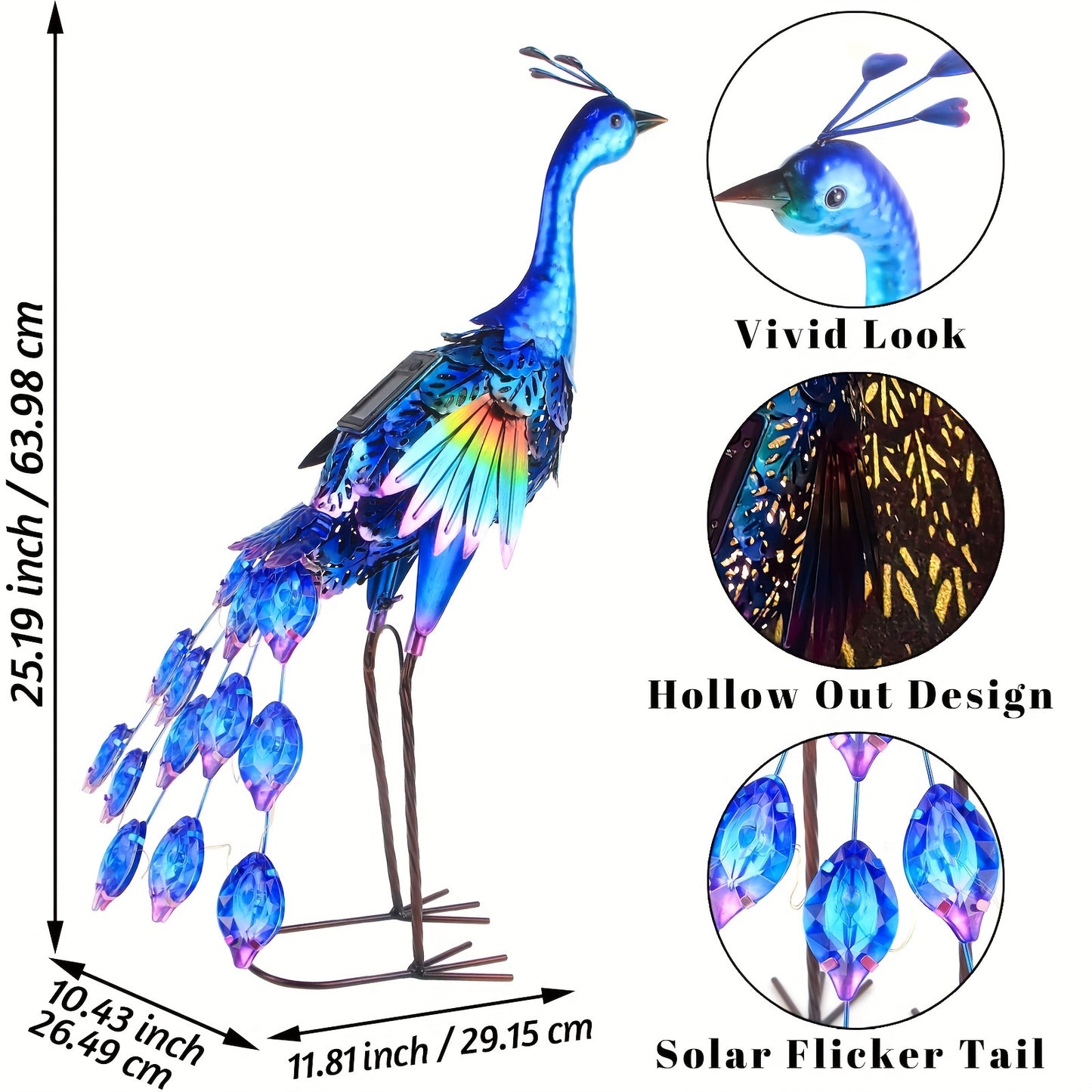 Outdoor Solar Peacock Statue Garden Deco Metal Birds Garden Sculptures Statues Halloween Decorations