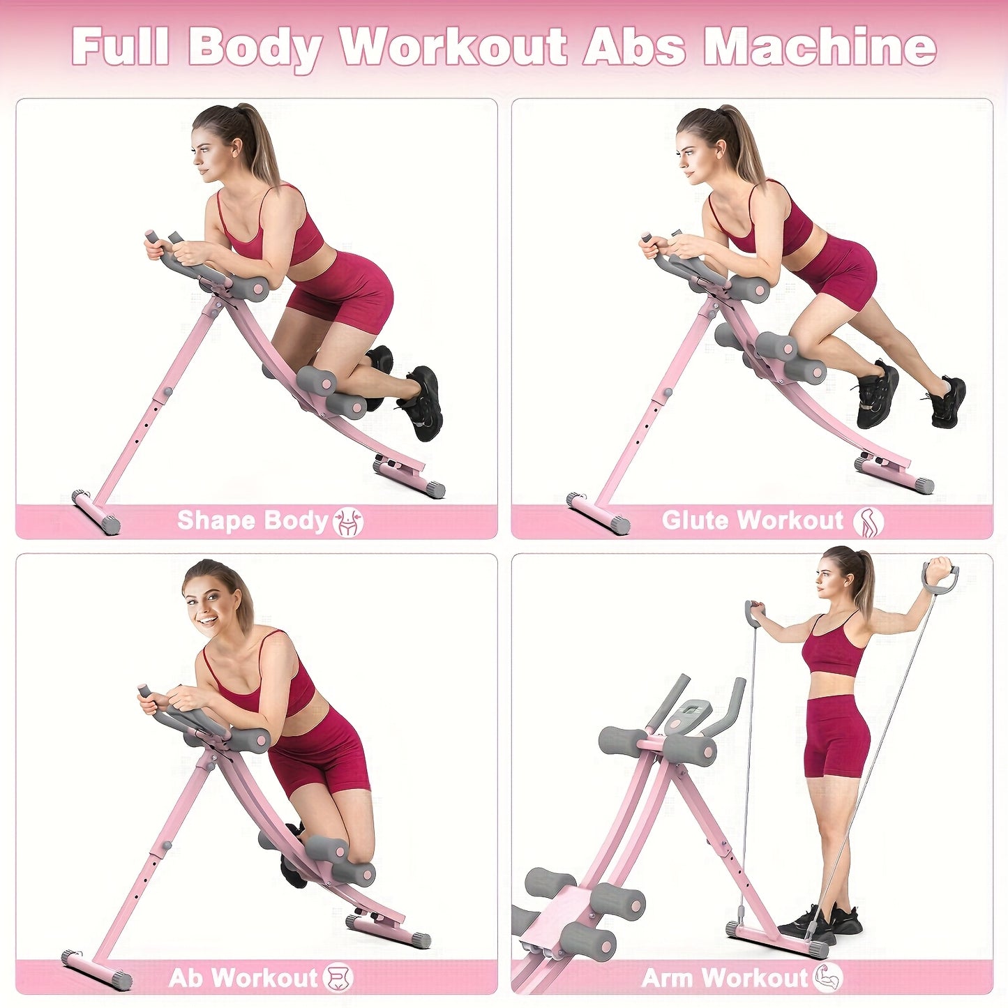 Ab Workout Equipment, Ab Machine for Home Gym, Foldable Core & Abdominal Exercise Machine, Adjustable Ab Machine Full Body Workout Women Exercise Fitness Equipment, Gifts for Women/Girls