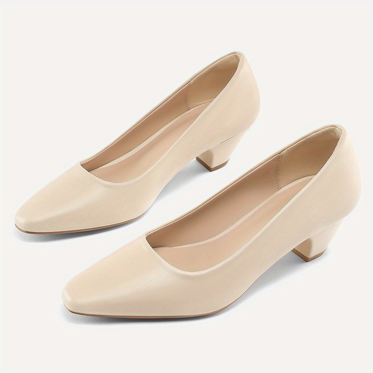 Women's Low Heel Mary Jane Slip-On Pumps - Round Closed Toe Wedding & Party Shoes, PU Upper & PVC Sole, All-Season Comfortable Dress Footwear for Prom, Dance Floors, Daily Wear - Easy-Clean & Stable (Hand/Dry Cleanable)