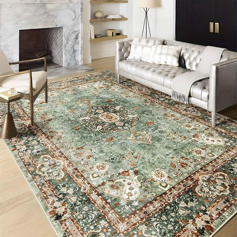 Large Living Room Carpet in Bohemian Style - Imitation Cashmere, Soft, And Washable Mat for Dining Rooms, with Anti-Slip Backing Suitable for Offices And Bedrooms. Ideal for Home Decoration, Including Green Bathroom Rugs