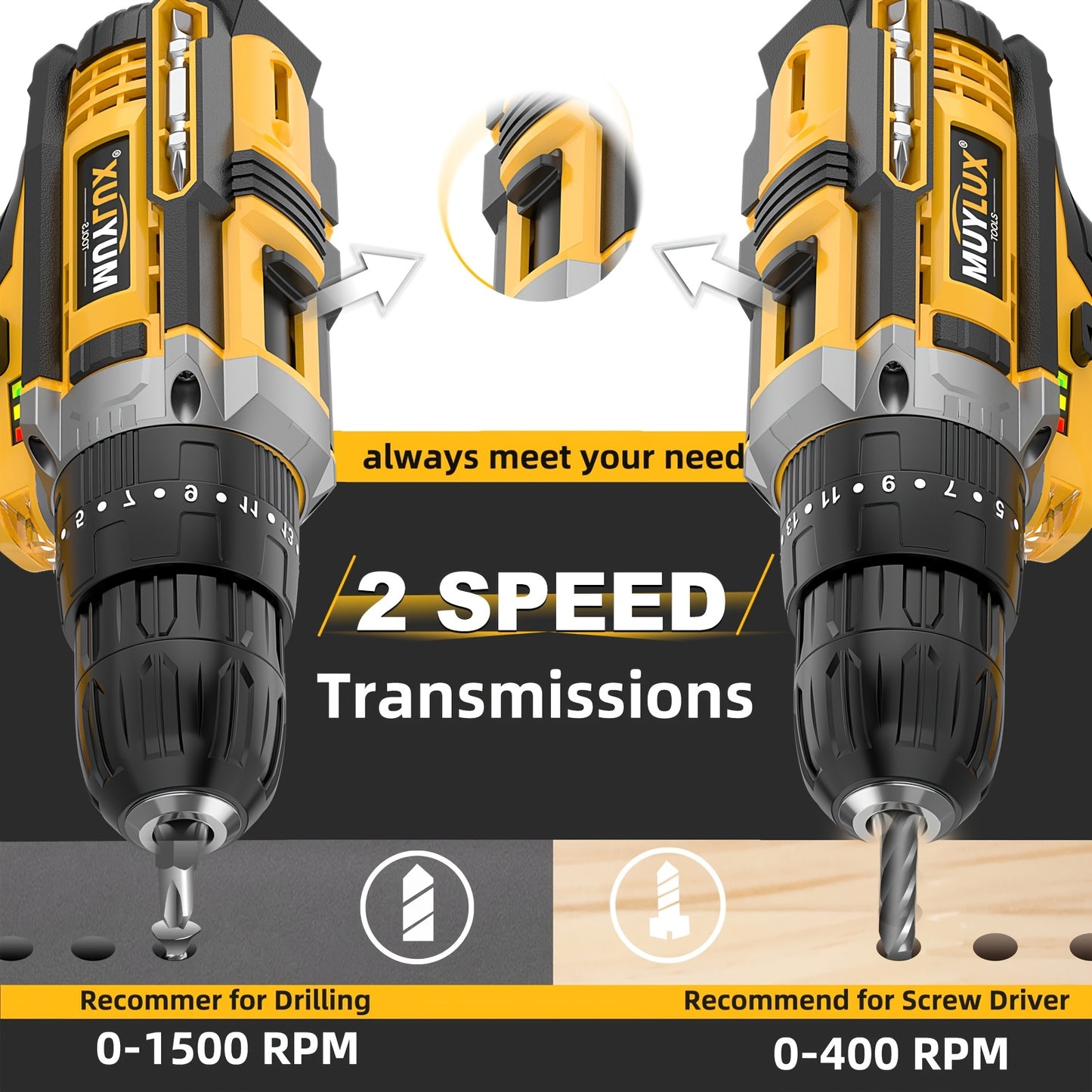 20V Cordless Drill Set, Impact Power Drill with 3/8 Inch Keyless Chuck, 18+3 Clutch Electric Drill with Work Light, Max Torque 45Nm, 2-Variable Speed & 2.0AH Batteries And Fast Charger, Bits Set And Box for, Home Repair, Gift