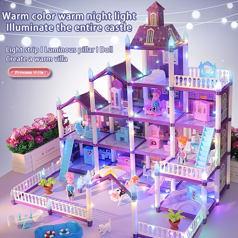 Doll House For Girls, 11 Rooms Dollhouse With Dolls Figure, Puppies, Furnitures, Accessories, LED Light, Playhouse Gift For For 3 4 5 6 7 8 9 10 Year Old Girls Toys