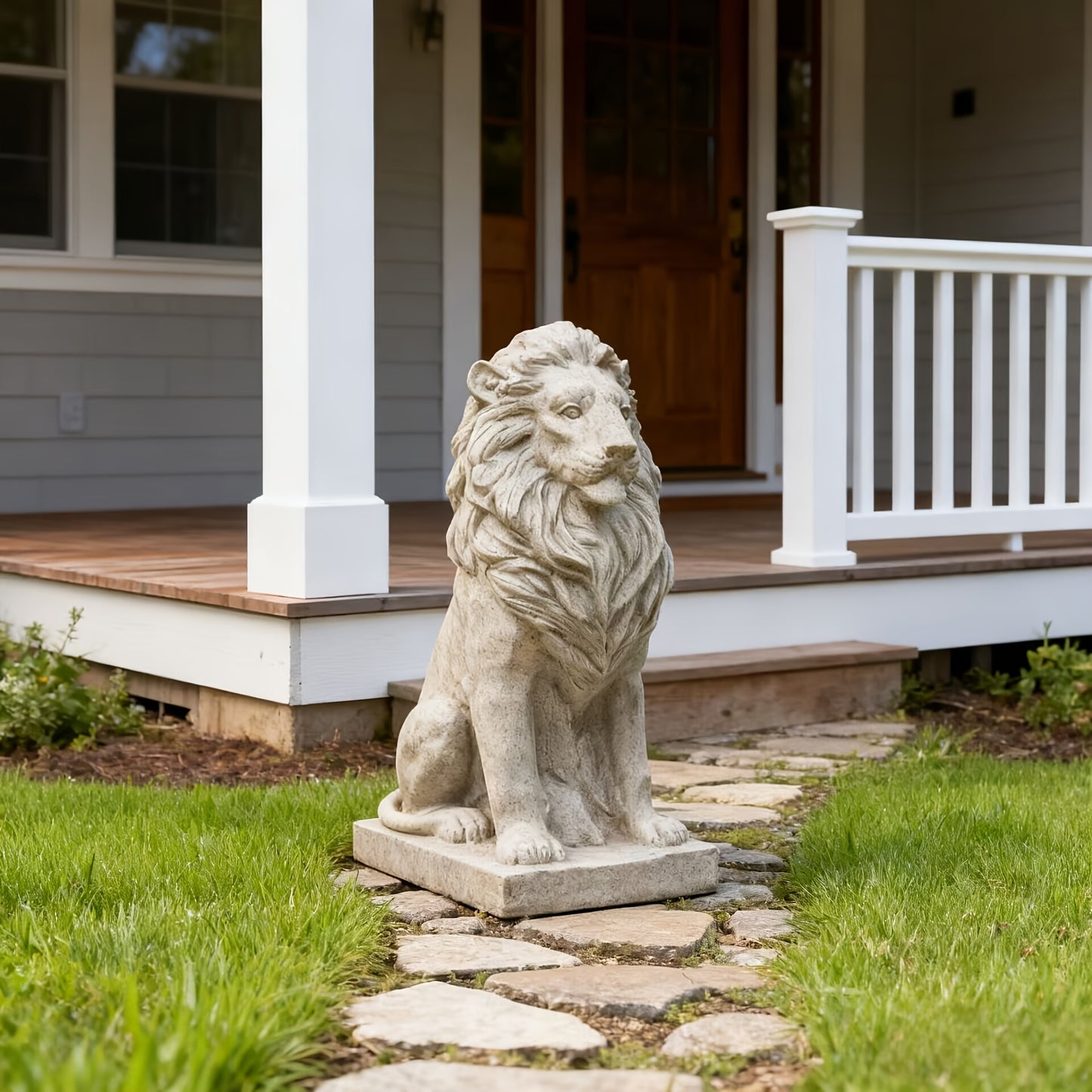 15in Large Metal Lion Statue - Majestic Sitting Lion Sculpture, Ornate -Standing Lion Cub Guardian for Garden,, Villa Entrance - Outdoor/ Animal Statue, Christmas Housewarming Gift (Durable Metal Lion Figurine)