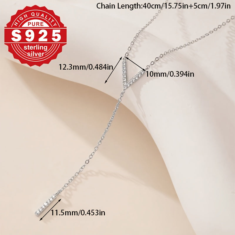 1pc Women'S Y-Shaped Necklace, S925 Sterling Silvery, V-Shaped Design, Exquisite and Sexy, Suitable for Daily Wear, Perfect Gift for Women, Party Accessory, Elegant Accessory, Durable Jewelry, Fashion Accessory, Jewelry Lover