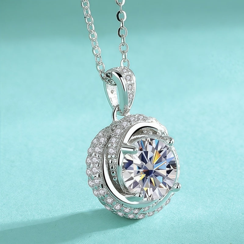S925 Silvery 2 Carat Moissanite Fashionable And Elegant Versatile High-Quality Women'S Pendant Necklace, Suitable for Daily And Wedding Season Wear And Mother'S Day Birthday Anniversary Gift for Mother, Friend Or Girlfriend,