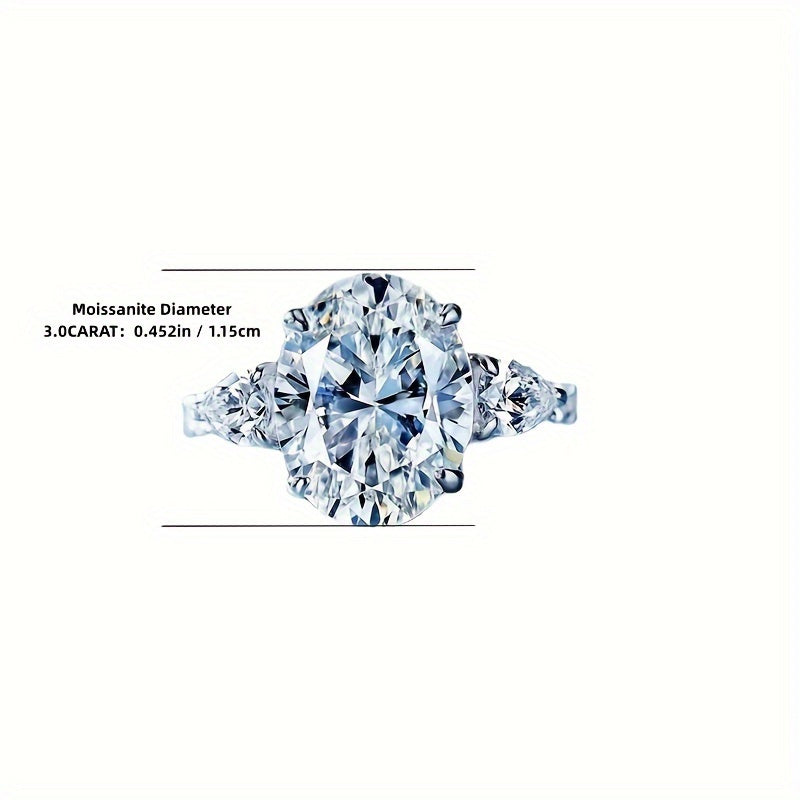 925 Silvery Shiny 3-carat Moissanite Ring, A Fashionable Women's Ring, A Daily Outfit Gift, An Anniversary Fashion Party, A Must-have Gift for A Single Party, A Family Gift, A Perfect Holiday Gift for Friends And Mom