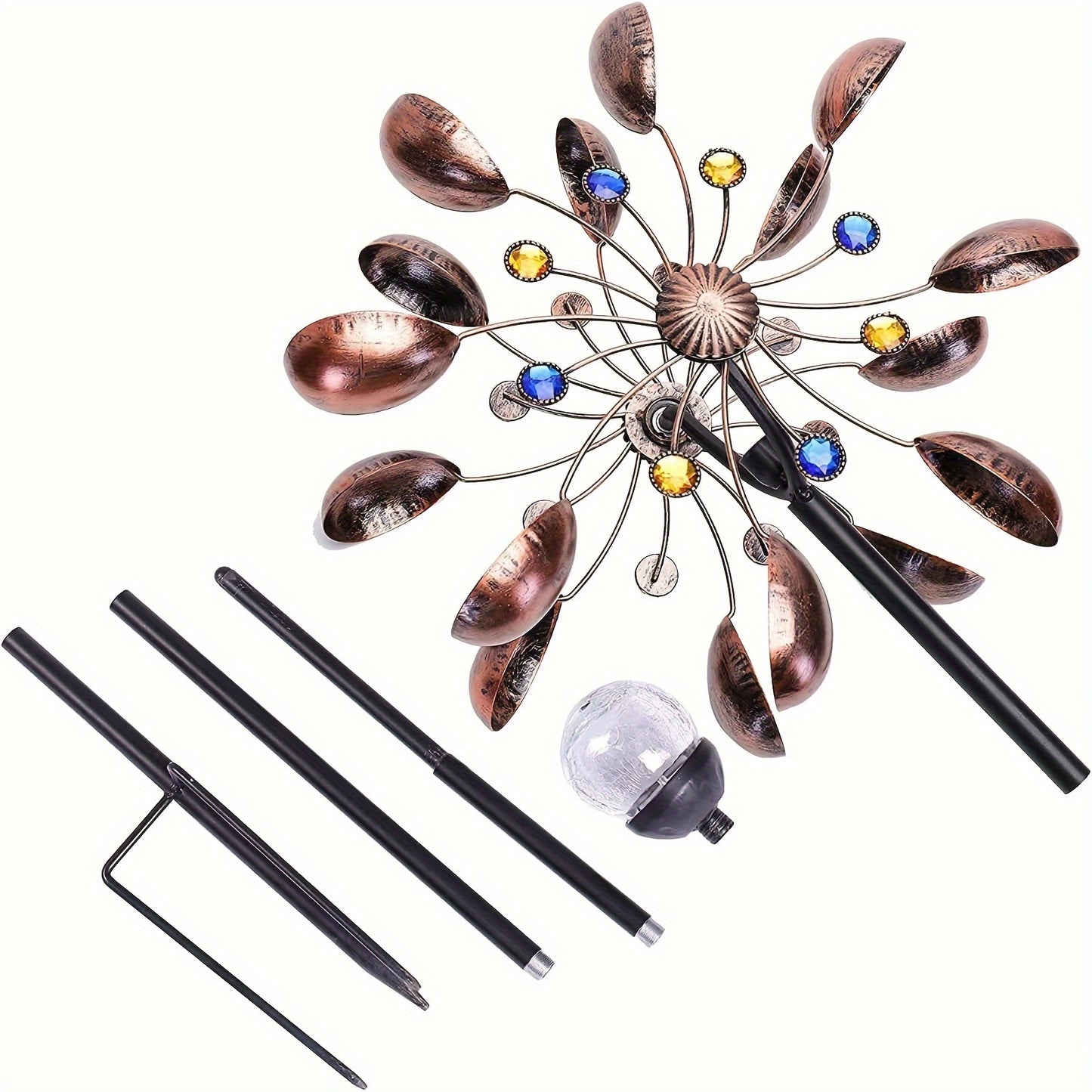 1pc Wind Spinner Outdoor with LED Glass Ball & Kinetic Wind Spinner - Dual-Direction Rotating Metal Wind Turbine Suitable for Patio, Lawn, Garden, Weddings - LED Lighting, Wedding & Landscape Decor