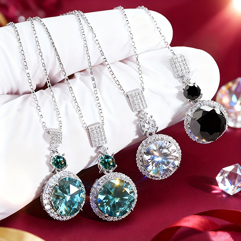 925 Silvery Sparkling 6-carat Pendant Necklace, Available In Multiple Colors, Elegant And Luxurious, The Perfect Holiday Gift For Family, Mom And Friends (Moissanite: 6.5mm*1pc, 11.0mm*1pc, Silvery Weight Approximately 8g)