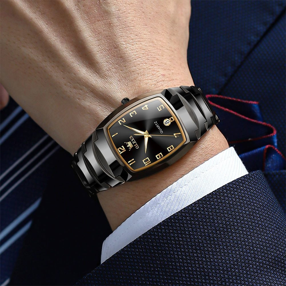 OLEVS Men's Luxury Golden Stainless Steel Watch with Luminous, Day/Date Calendar, Analog Quartz Movement Dress Watch for Smart Casual & Formal Occasions