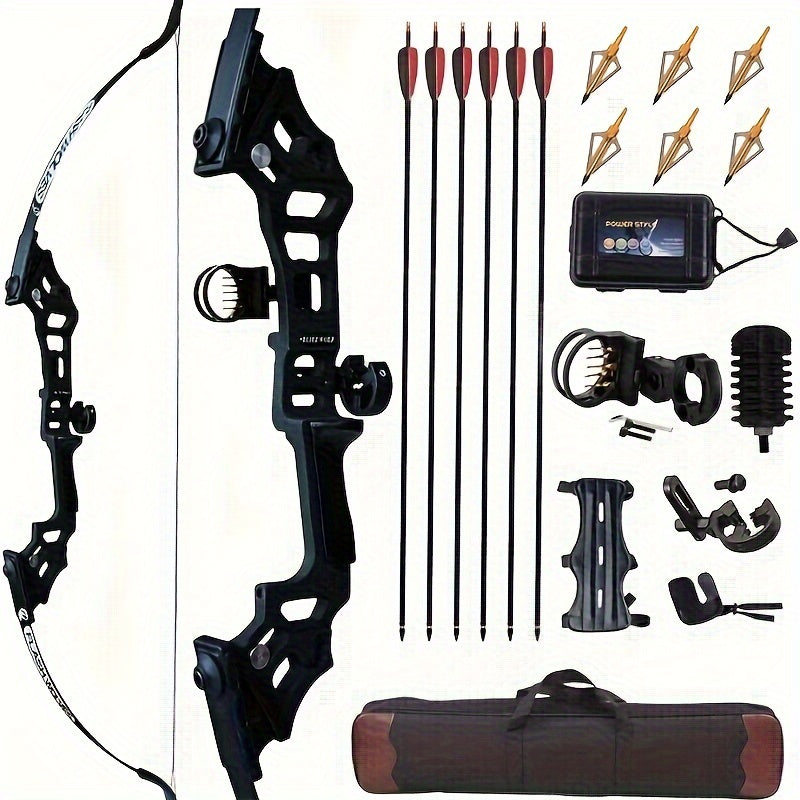 Archery 51" Takedown Recurve Bow And Arrows Set For Adults, Right Hand Practice Kit With 6pcs Real Feather Carbon Arrows For Beginner-best Gift For Holiday