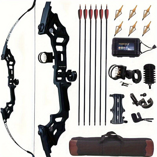Archery 51" Takedown Recurve Bow And Arrows Set For Adults, Right Hand Practice Kit With 6pcs Real Feather Carbon Arrows For Beginner-best Gift For Holiday