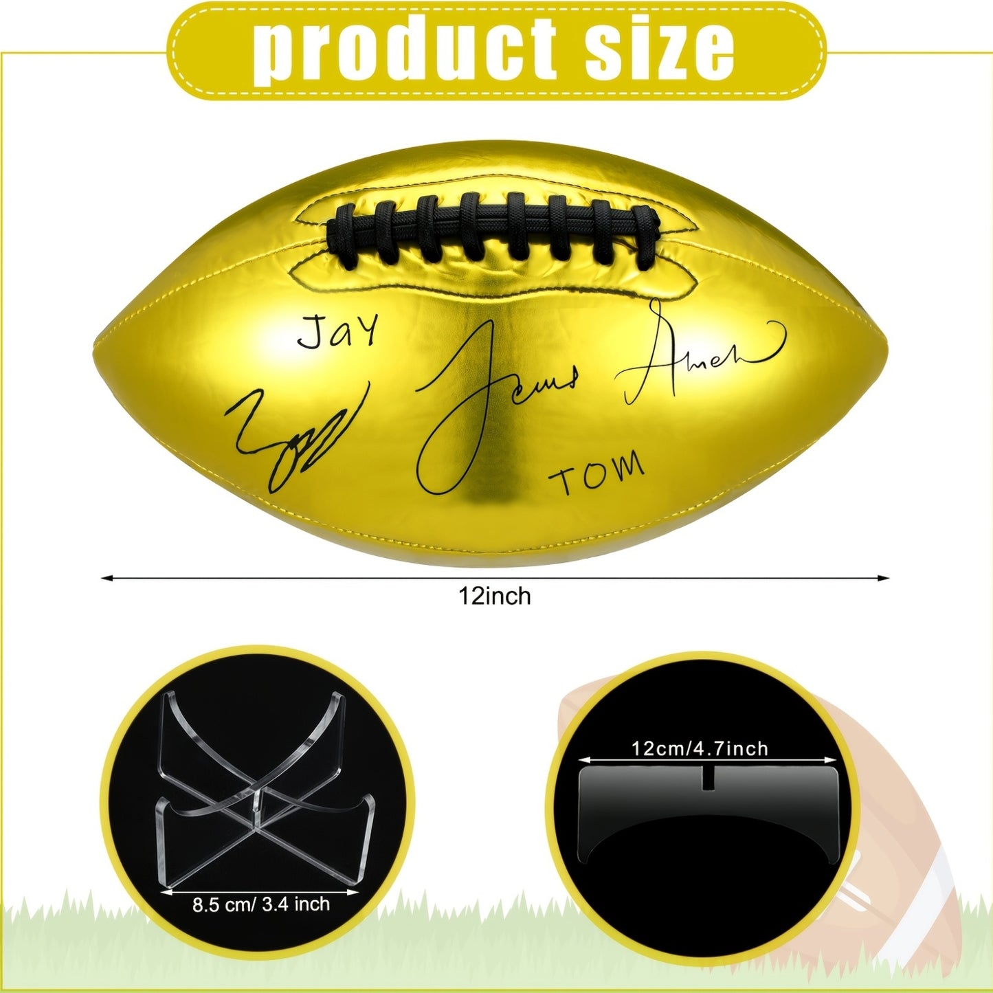 2pcs Autograph Football Basketball Blank Official Size |, Yellow, Includes 2 Stands, 2 Signature Pens, 1 Pump for Fantasy Trophy Anniversary Birthday Graduation