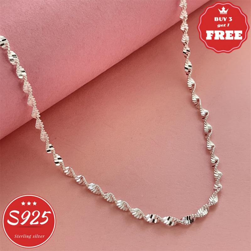 Italian Craftsmanship, S925 Sterling Silvery Ripple Necklace, Perfect for Holidays, Parties, Music Festivals, The Best Gift for His/her Birthday, Valentine's Day, Gift Box Packaging, Buy 3 Get 1 Free