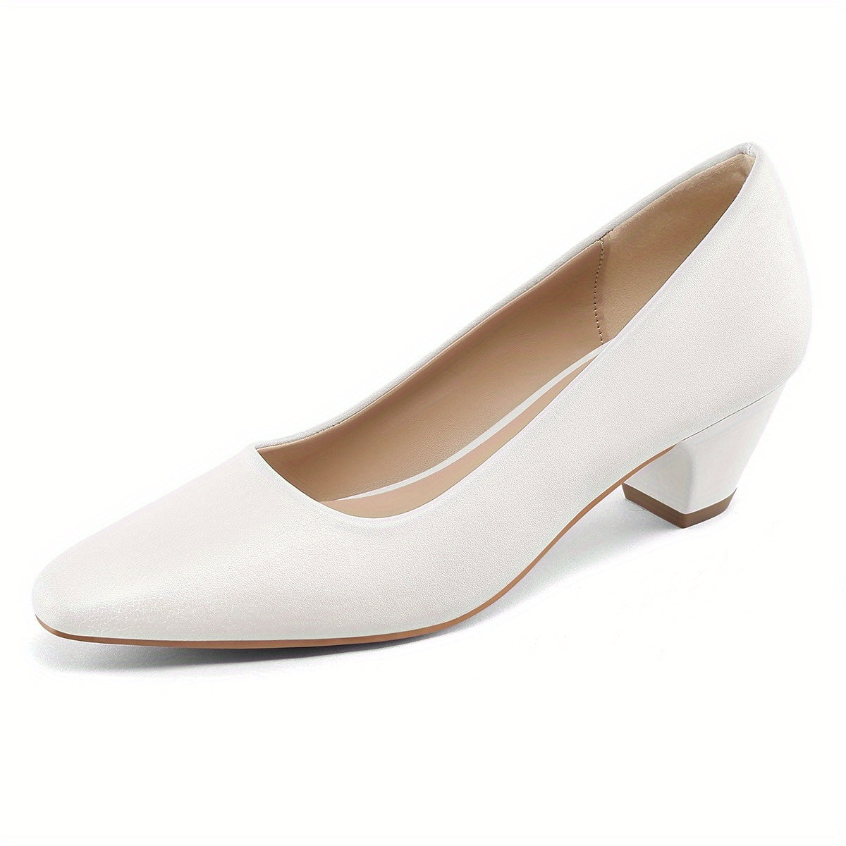 Women's Low Heel Mary Jane Slip-On Pumps - Round Closed Toe Wedding & Party Shoes, PU Upper & PVC Sole, All-Season Comfortable Dress Footwear for Prom, Dance Floors, Daily Wear - Easy-Clean & Stable (Hand/Dry Cleanable)