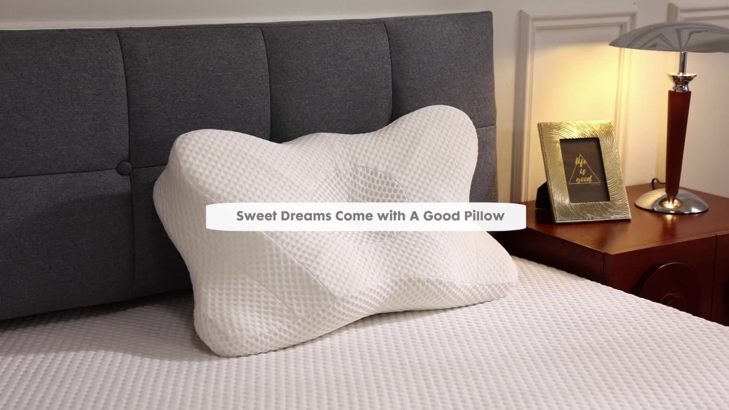 Cervical Neck Pillow, Ergonomic Contour. Memory Foam with Cooling Pillowcase