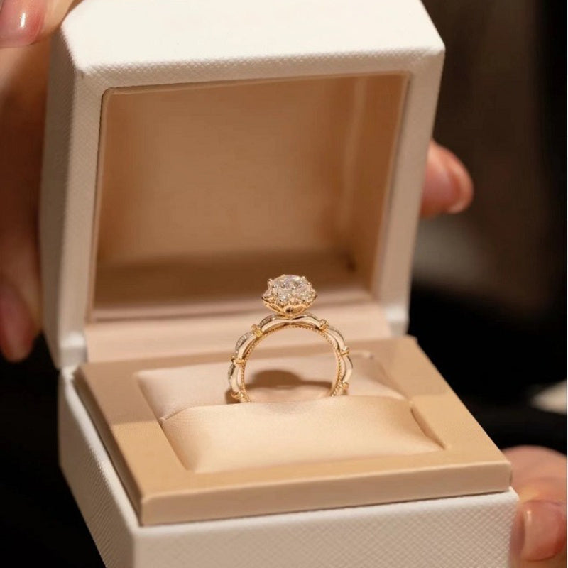 Hand bouquet shaped S925 sterling Silvery round cut Moissanite ring, daily niche design, high quality Women's jewelry, Valentine's Day gift for girlfriend, proposal, engagement wedding anniversary gift, birthday gift, party g