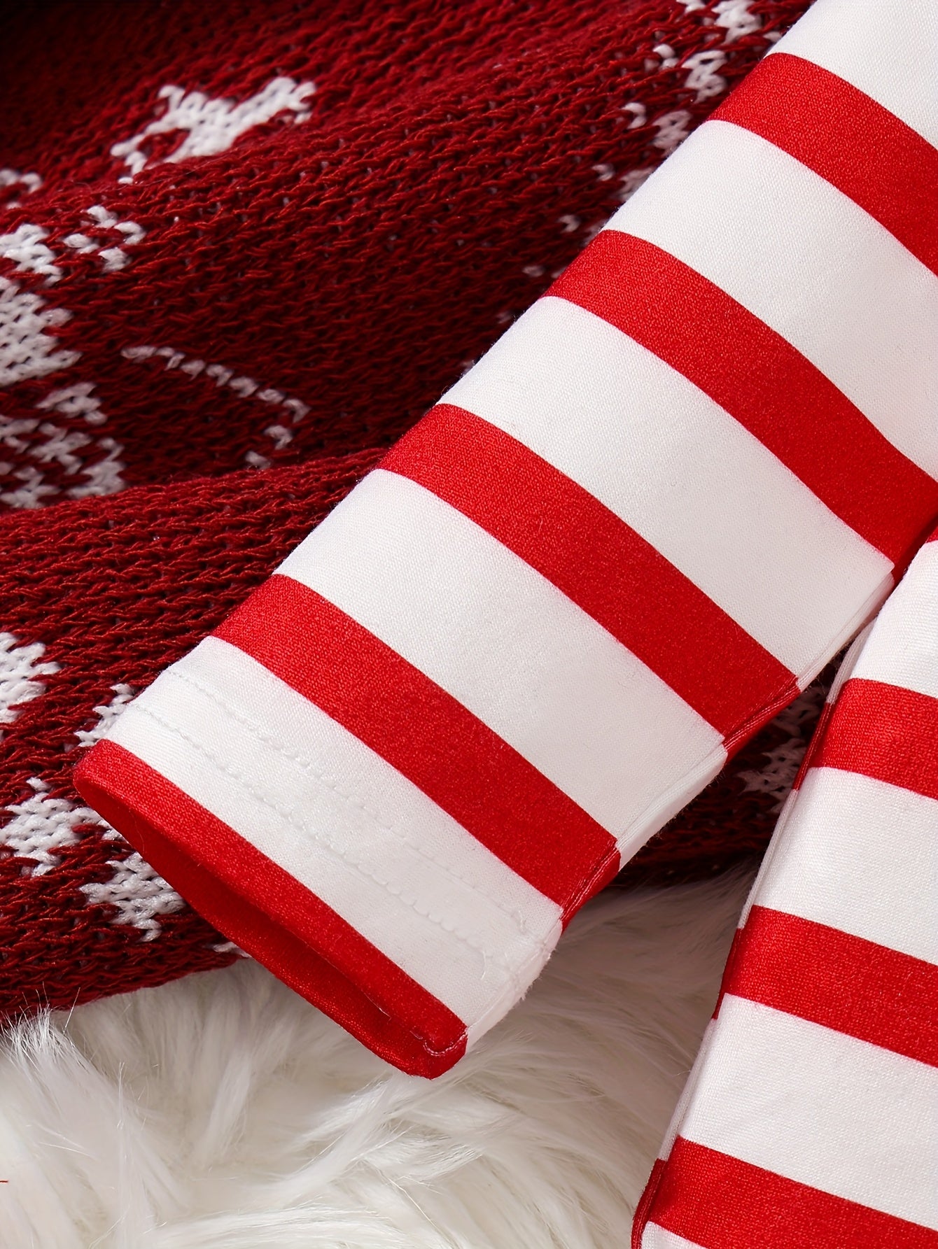 Baby Girl's Christmas Set - Red And White Striped Onesie, Santa Claus Embroidered Romper, with Hairband Included, Perfect for Outdoor