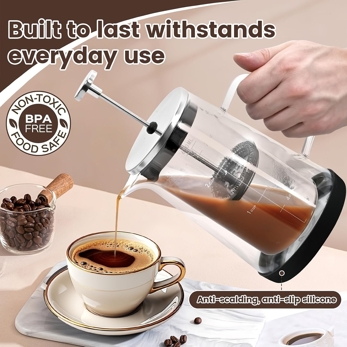 Glass Press, Easy to Clean Glass Press Coffee Maker, 22Oz/ 650Ml Coffee Press Glass, Borosilicate Press, Suitable For, Kitchen, Office., Home Brewing, Kitchen Appliance, Modern Coffee Maker, Stylish Press, Highquality Materia