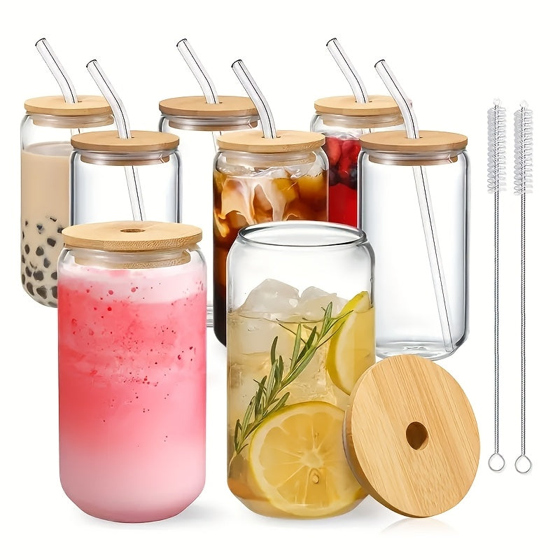 4/6pcs, Glass Cup, 18.7oz/550ml Glass with Lid And Straw, Mason Jar Water Cup, Iced Coffee Cup, Glass Cup with Lid