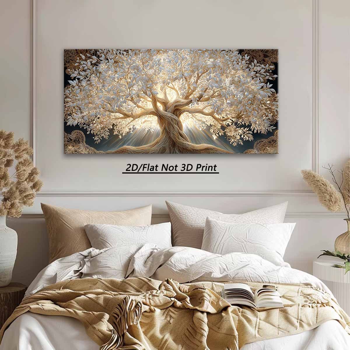 2D Flat, 1pc Large Tree of Life Wall Art - Modern Rustic Horizontal Canvas Painting with Wrap-Around Wood Frame, Suitable for Living Room, Bedroom, Office Decor, Housewarming Gift, Ink Canvas Tree of Life Design for Horizonta