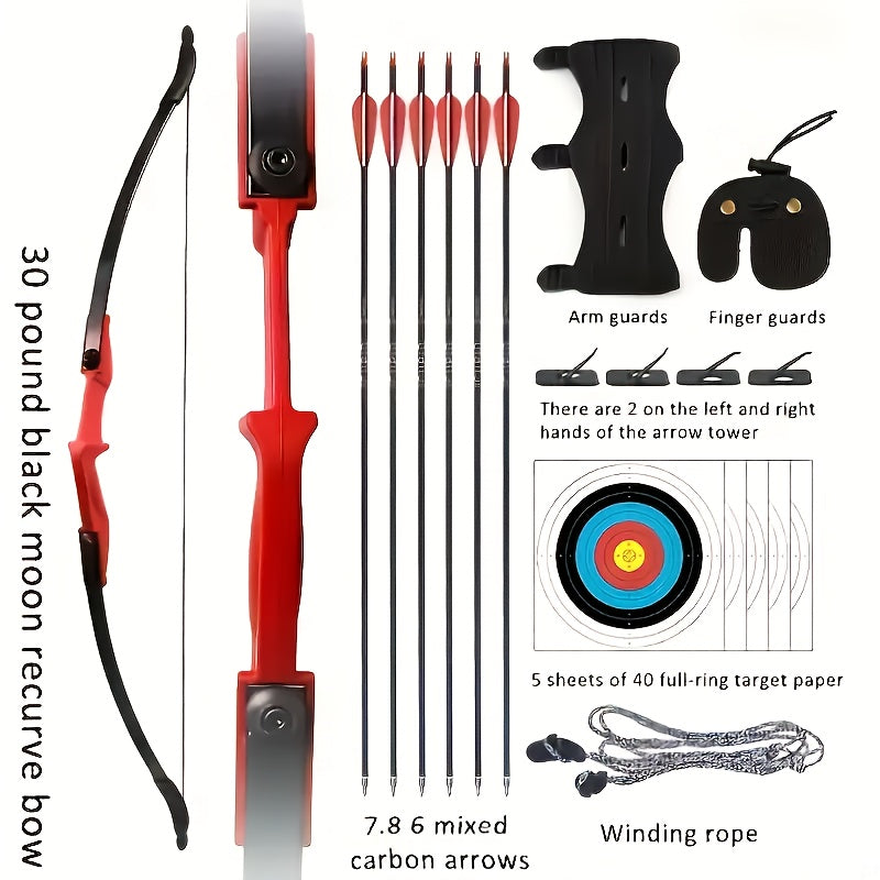 Archery 51" Takedown Recurve Bow And Arrows Set For Adults, Right Hand Practice Kit With 6pcs Real Feather Carbon Arrows For Beginner-best Gift For Holiday