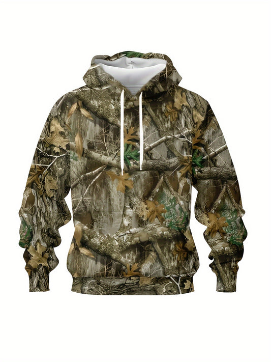 Men's Plus Size Camouflage Hoodie- 3D Forest Print, Long Sleeve, Casual Style, Machine Washable, Suitable for Outdoor and Indoor Wear, Versatile Clothing| Casual Style Hoodie| Machine Washable Fabric, Basic Hoodie, Plus Size