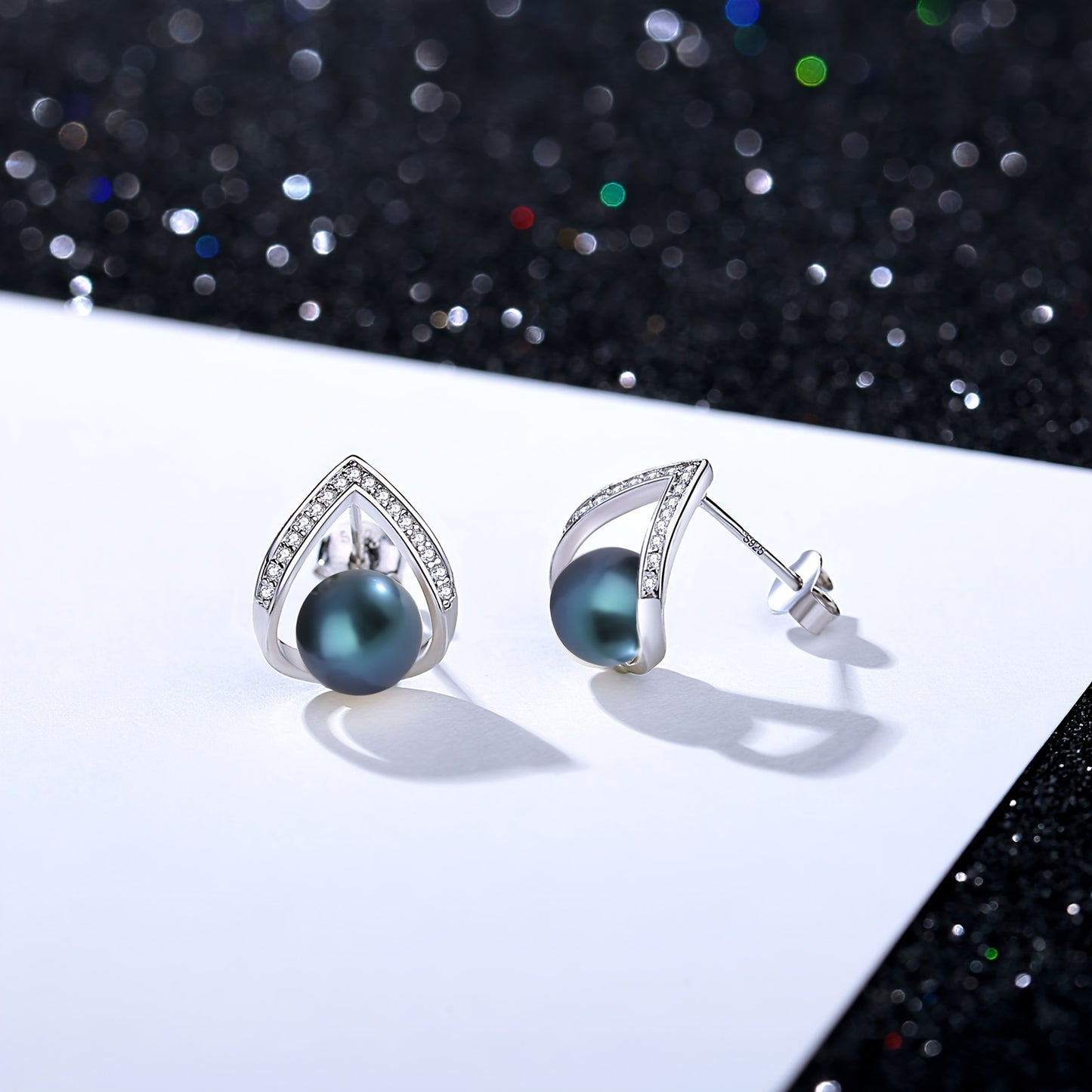 S925 Elegant Teardrop Style Cultured Black Pearls Necklace And Earrings Set