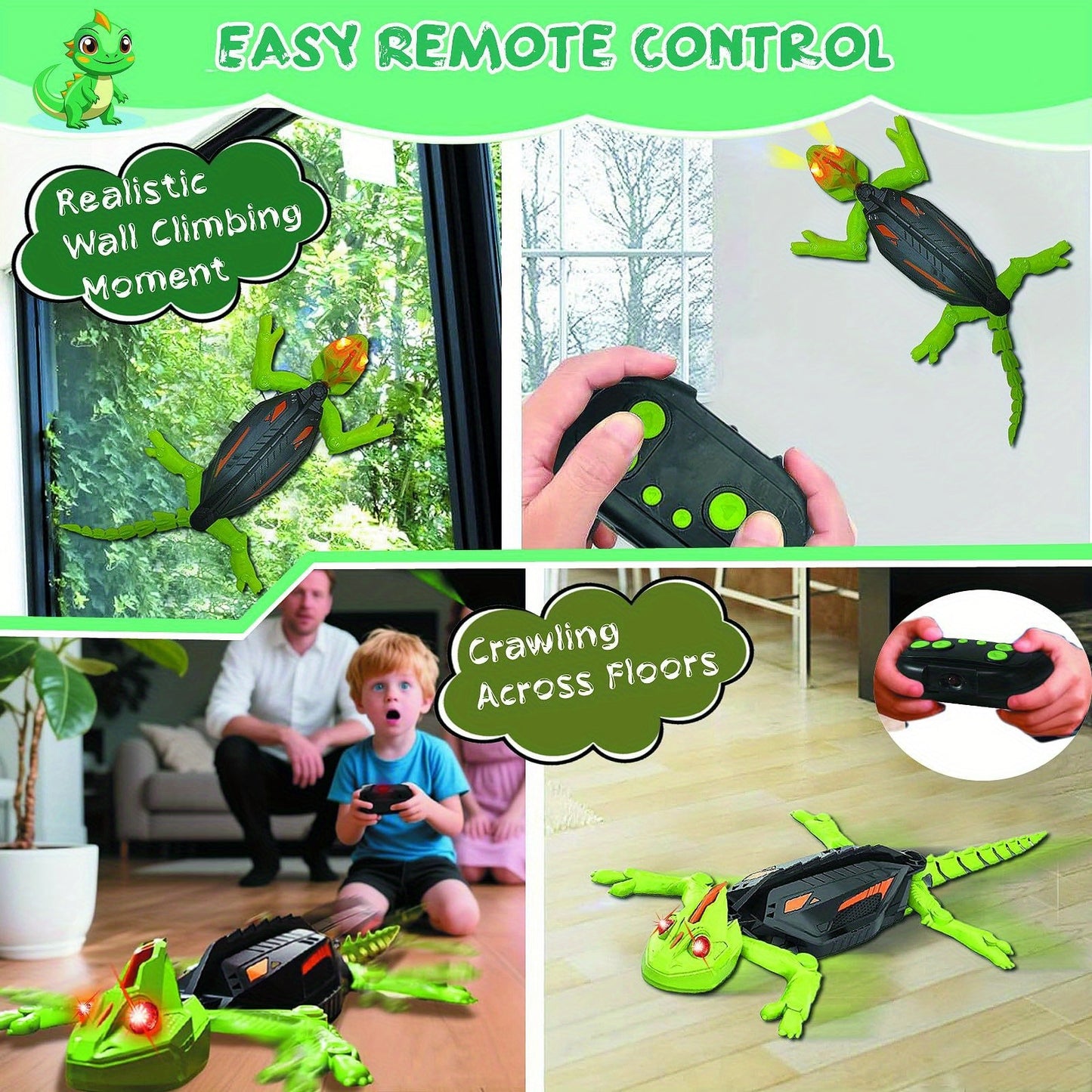 Gecko Remote Control Toy For Boy, Rechargeable Prank Lizard Toy, Wall Climbing Gecko Toy With LED Light, Dual-mode Floor And Wall Climbing Driving, 360° Rotation, Birthday, Halloween, Christmas Gifts