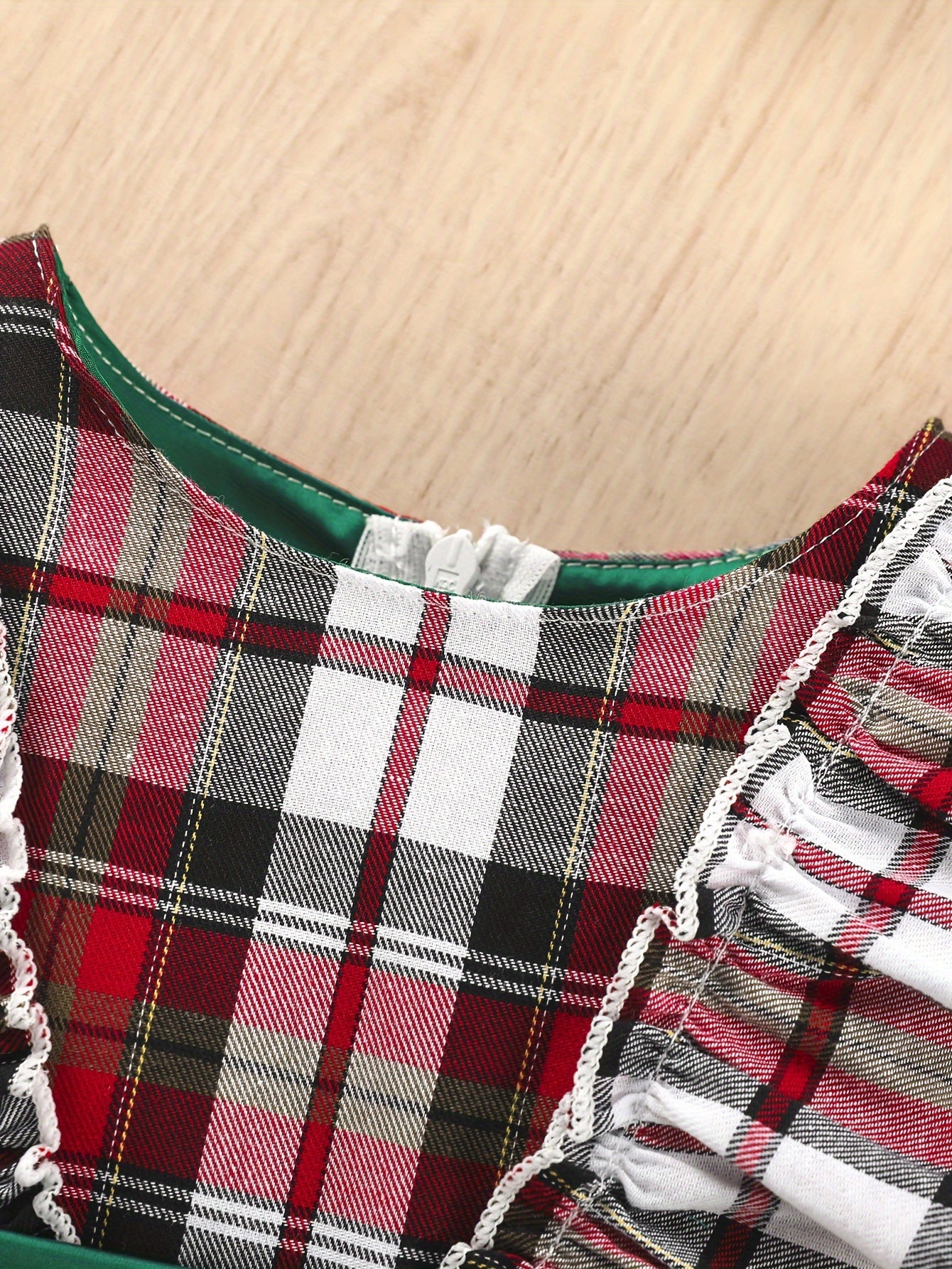 Red Plaid Baby Girl Dress with Green Sash & Tulle Skirt, Halloween Christmas Party Outfit for Toddler Photo Shoot
