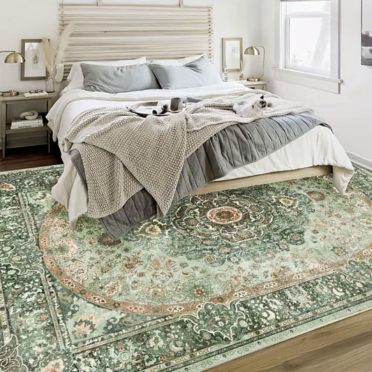Large Living Room Carpet in Bohemian Style - Imitation Cashmere, Soft, And Washable Mat for Dining Rooms, with Anti-Slip Backing Suitable for Offices And Bedrooms. Ideal for Home Decoration, Including Green Bathroom Rugs