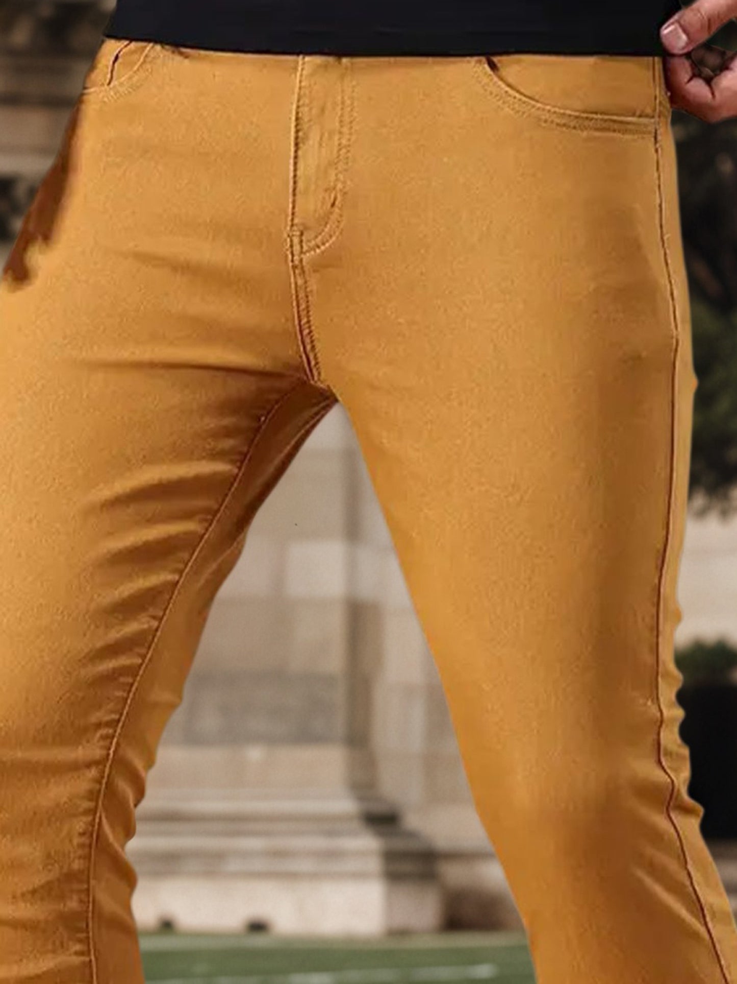 Fashionable long pants Slim-fit jeans Men's jeans with durable fabric, stretchy long pants style, cycling Men's pants, business casual brown long pants