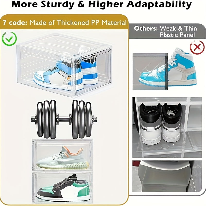 Thicken & Sturdy Clear Shoe Storage Organizer with Magnetic Door, Stackable Boxes for Closet, Foldable Space-Saving Shoe Rack for Sneaker Boot Container, Plastic Shoe Cabinet Shoe Box 6pcs, Shoe Storage Boxes, Portable Shoe R