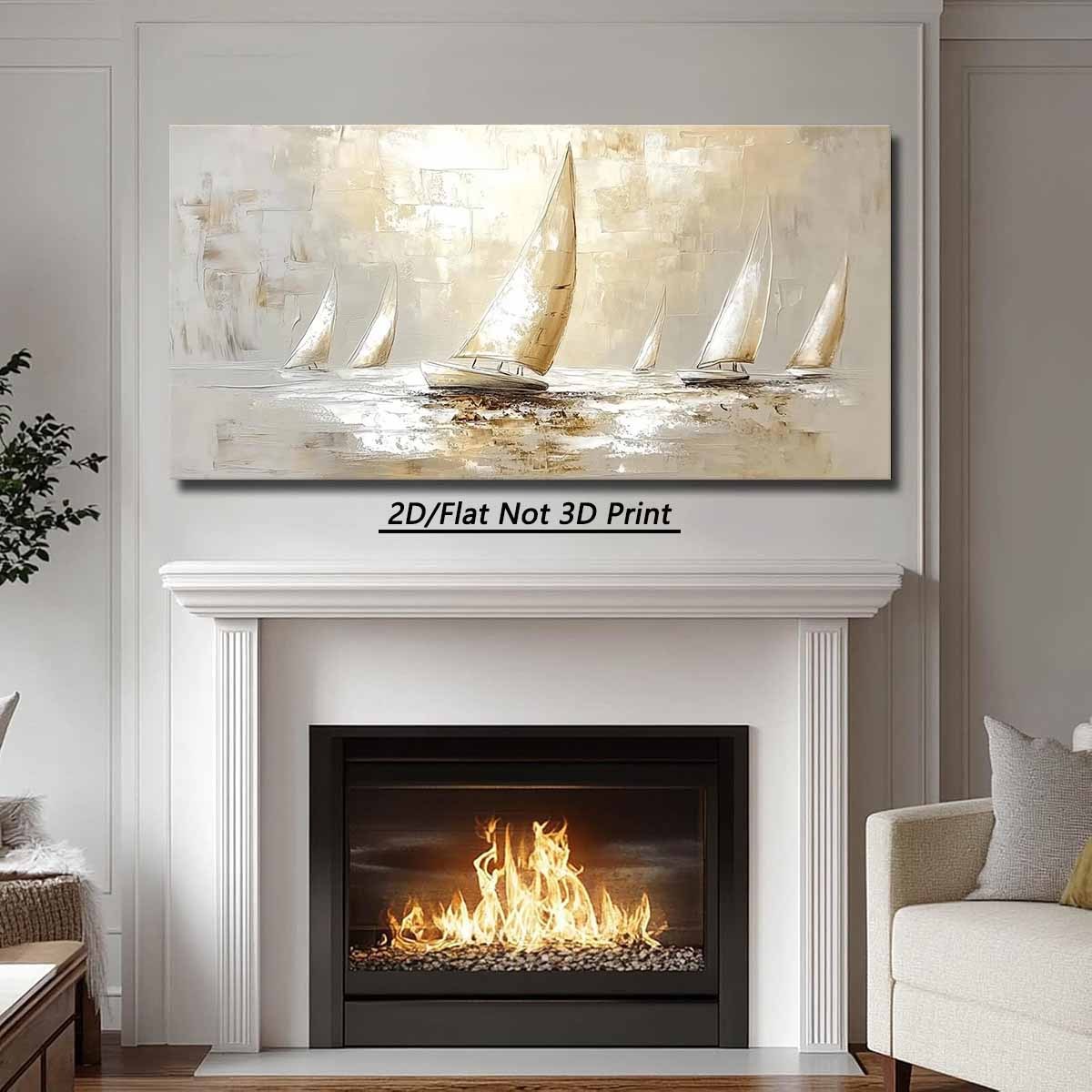 2D Flat, 1pc of Modern Style Large Wooden Frame Canvas Wall Painting - Nautical Theme with Sailboats, Suitable for Living Room and Coastal Themed Decor, High Quality Wall Art Printed Poster Can Be Hung Directly, 2D Flat